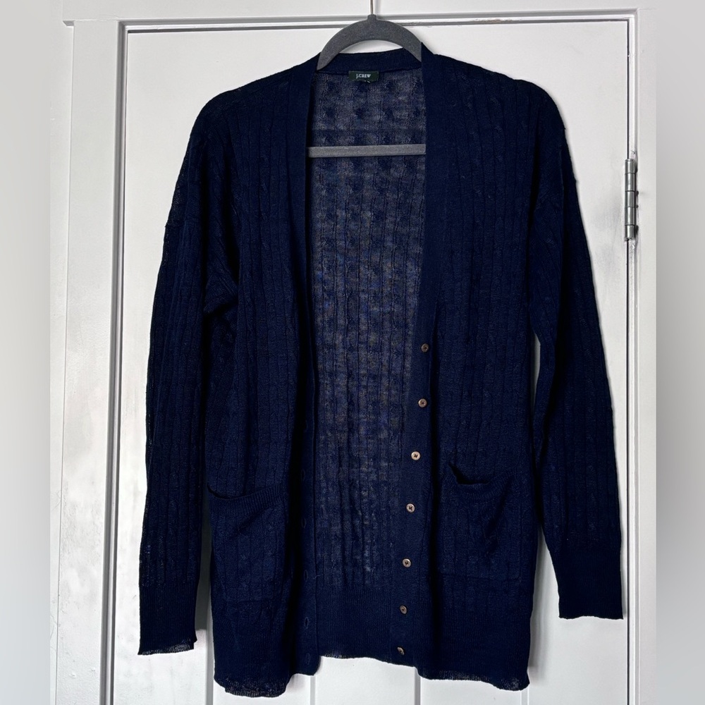J. Crew Navy Thin CableKnit Cardigan